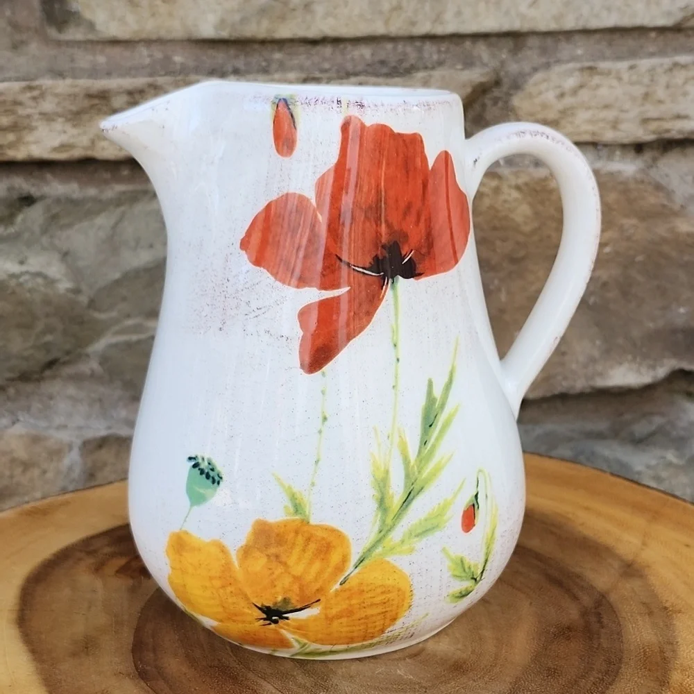 GTB HOME ITALIAN 72 OUNCE FLORAL POPPY PITCHER - Picture 11 of 11